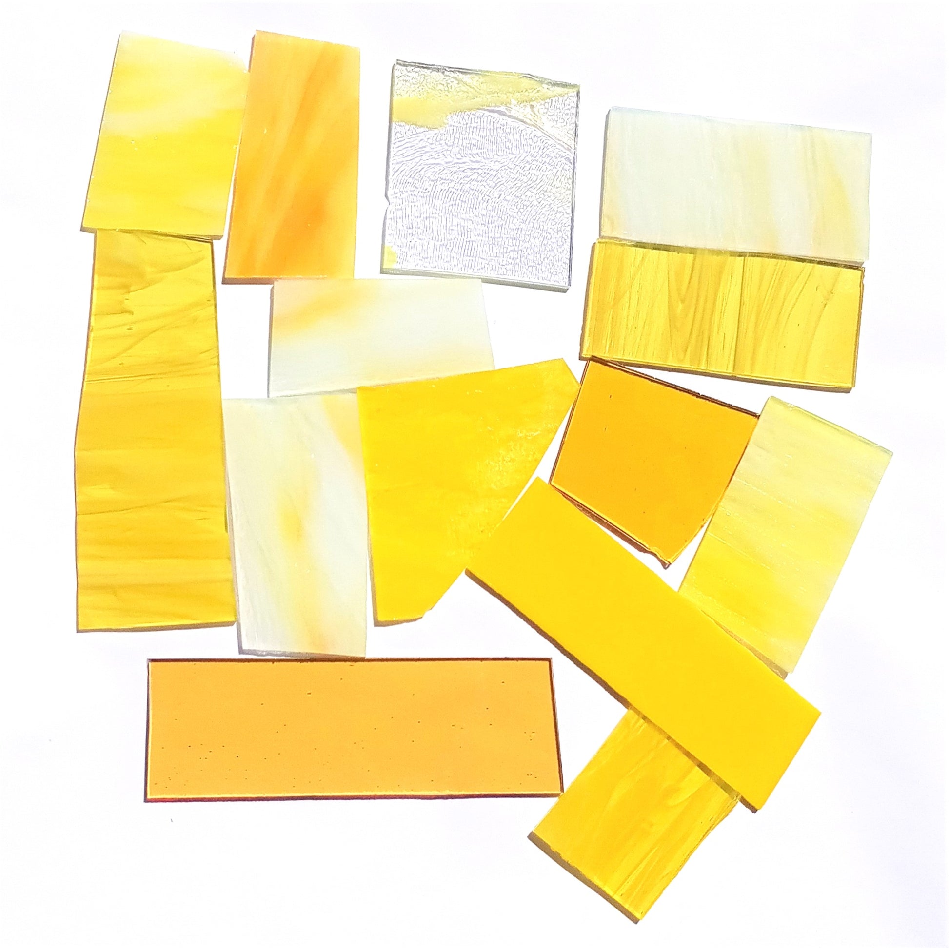 Bradstreet Glass Yellow Stained Glass Scraps, Curated 1 lb Package of Reclaimed Shop Scrap Glass in Shades of Yellow