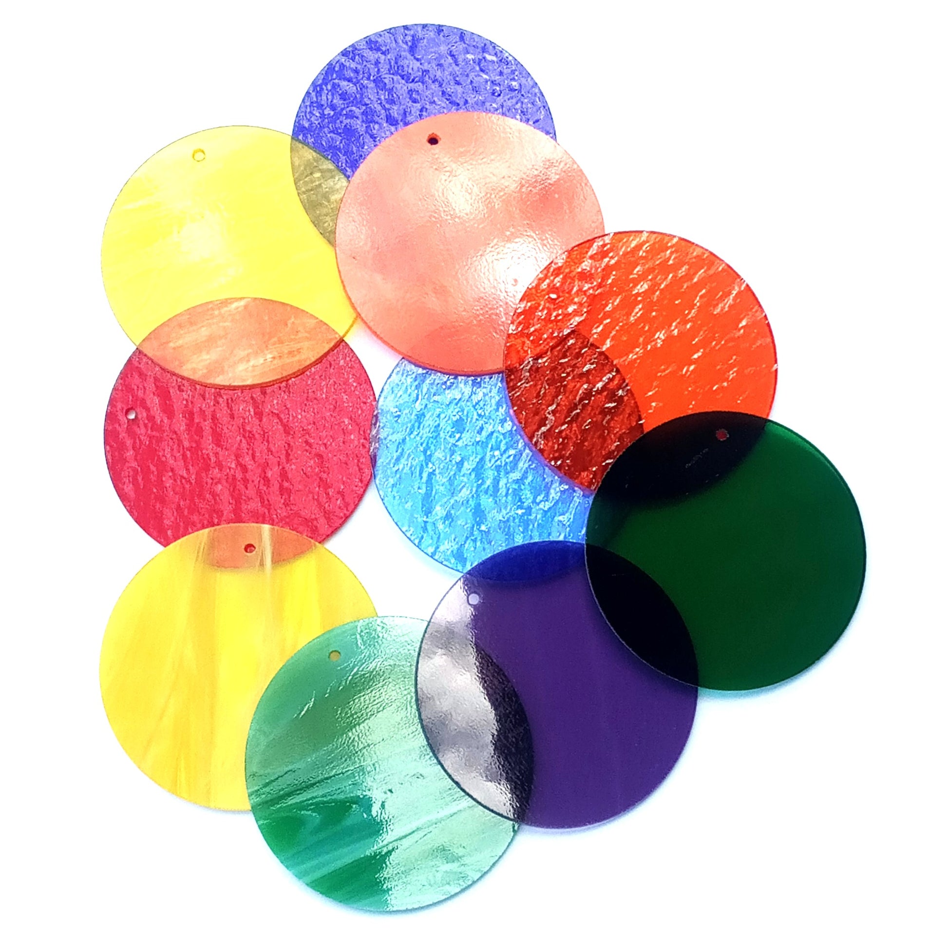 Precut Stained Glass Circles with Holes Drilled for Hanging, 3" Glass Circles for Ornaments, Windchimes, Glass Art, Suncatchers, Assorted Colors, All Translucent and Wispy Stained Glass