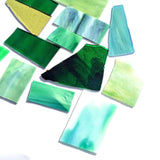 Green Stained Glass Scraps, Curated 1 lb Package of Reclaimed Shop Scrap Glass in Shades of Green