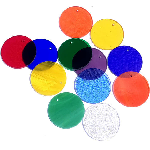 Precut Stained Glass Circles with Holes Drilled for Hanging, 2