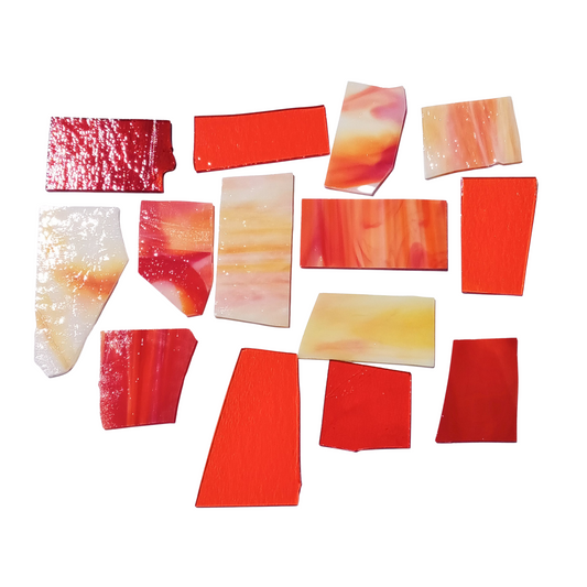 Bradstreet Glass Orange, Red, Yellow Stained Glass Scraps, 1 lb Package of Reclaimed Shop Scrap Glass in Shades of Orange