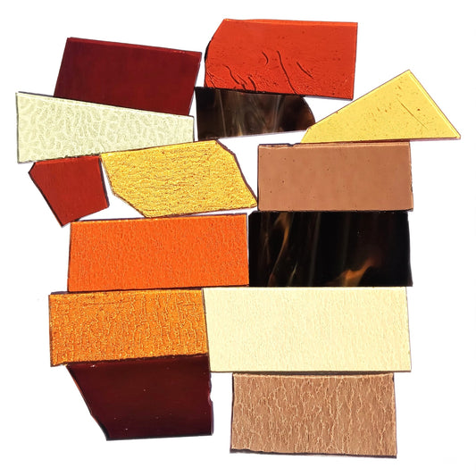 Bradstreet Glass Brown Amber Stained Glass Scraps, Curated 1 lb Package of Reclaimed Shop Scrap Glass in Shades of Brown, Amber