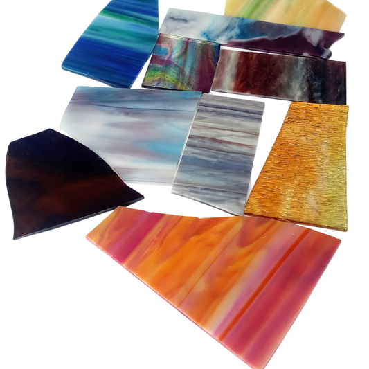 Assorted Multi-Colored Streaky, Swirled Stained Glass Scraps, Curated 1 lb Package of Reclaimed Shop Scrap Glass