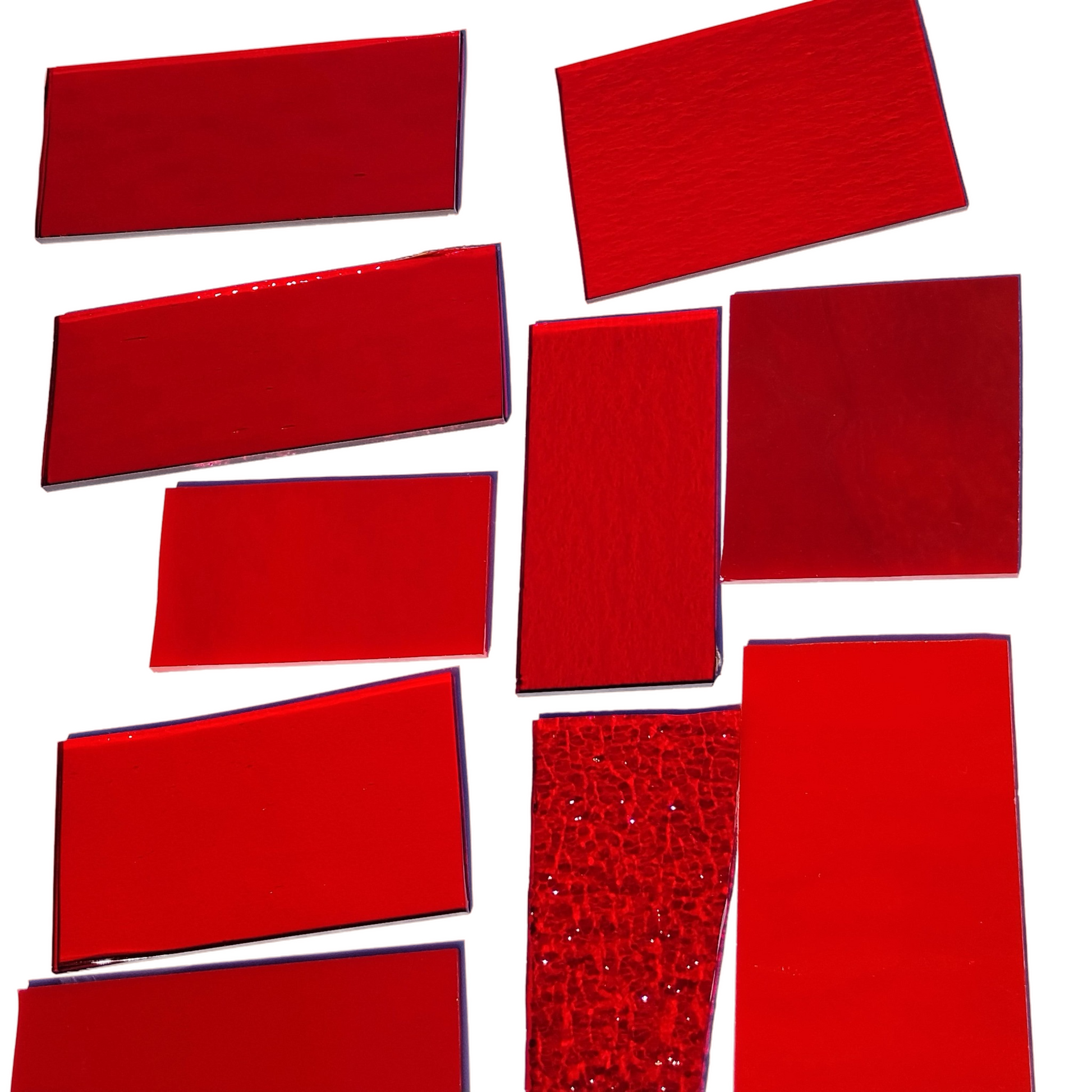 Bradstreet Glass Red Stained Glass Scraps, Curated 1 lb Package of Reclaimed Shop Scrap Glass in Shades of Red