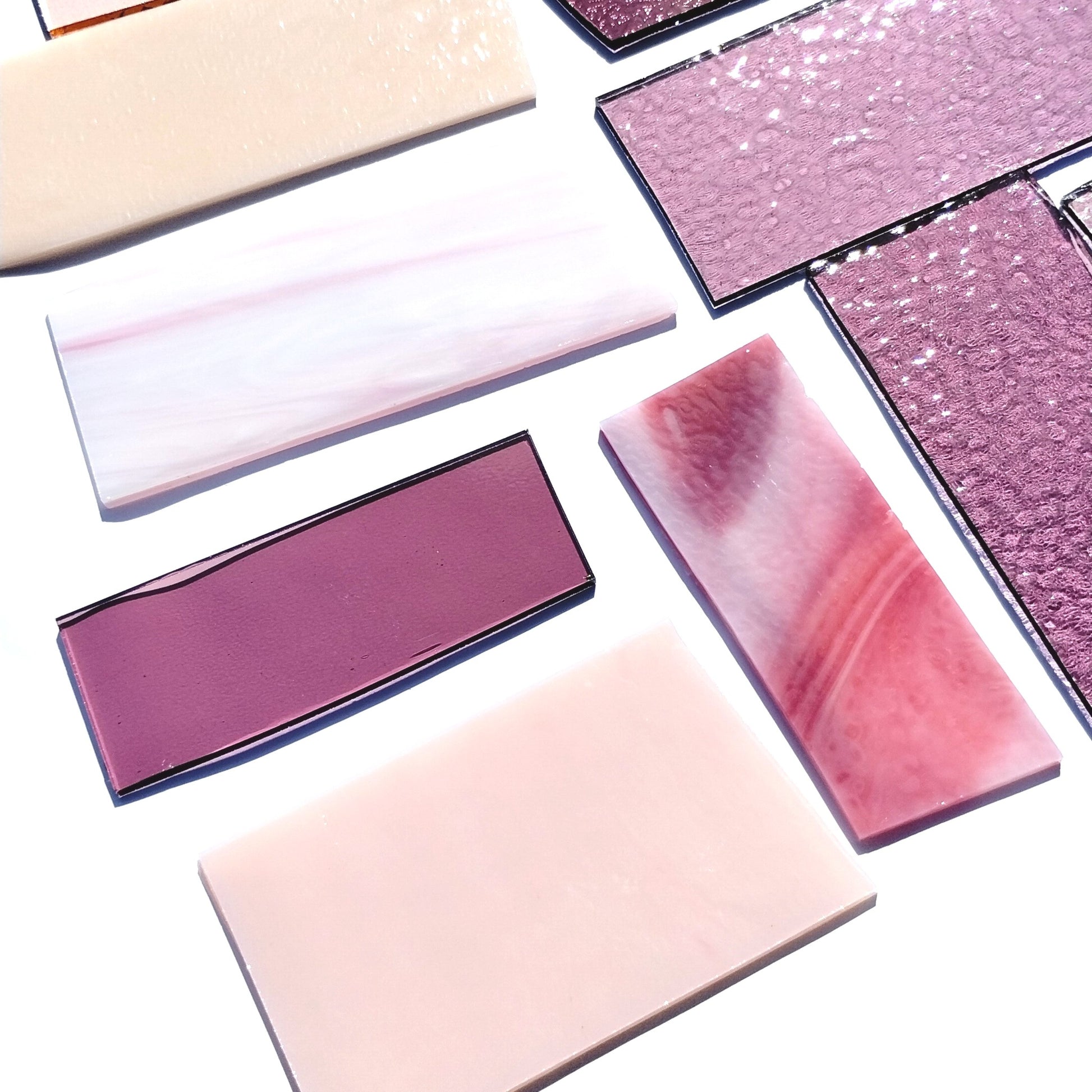 Bradstreet Glass Pink Stained Glass Scraps, Curated 1 lb Package of Reclaimed Shop Scrap Glass in Shades of Pink
