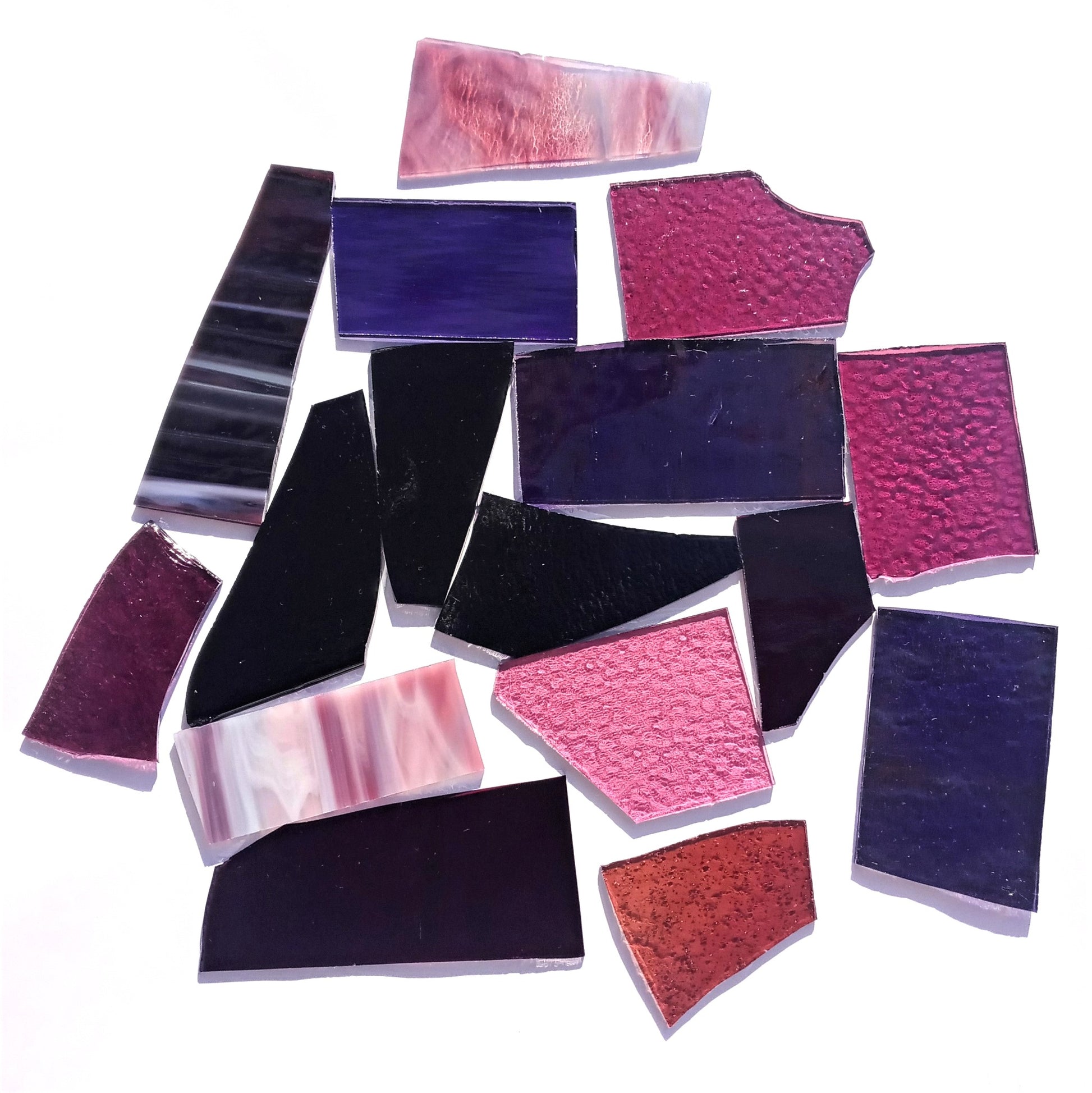 Bradstreet Glass Purple, Plum, Mauve Stained Glass Scraps, Curated 1 lb Package of Reclaimed Shop Scrap Glass in Shades of Purple