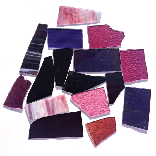 Bradstreet Glass Purple, Plum, Mauve Stained Glass Scraps, Curated 1 lb Package of Reclaimed Shop Scrap Glass in Shades of Purple