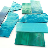 Teal, Aqua Stained Glass Scraps, Curated 1 lb Package of Reclaimed Shop Scrap Glass in Shades of Aqua, Teal