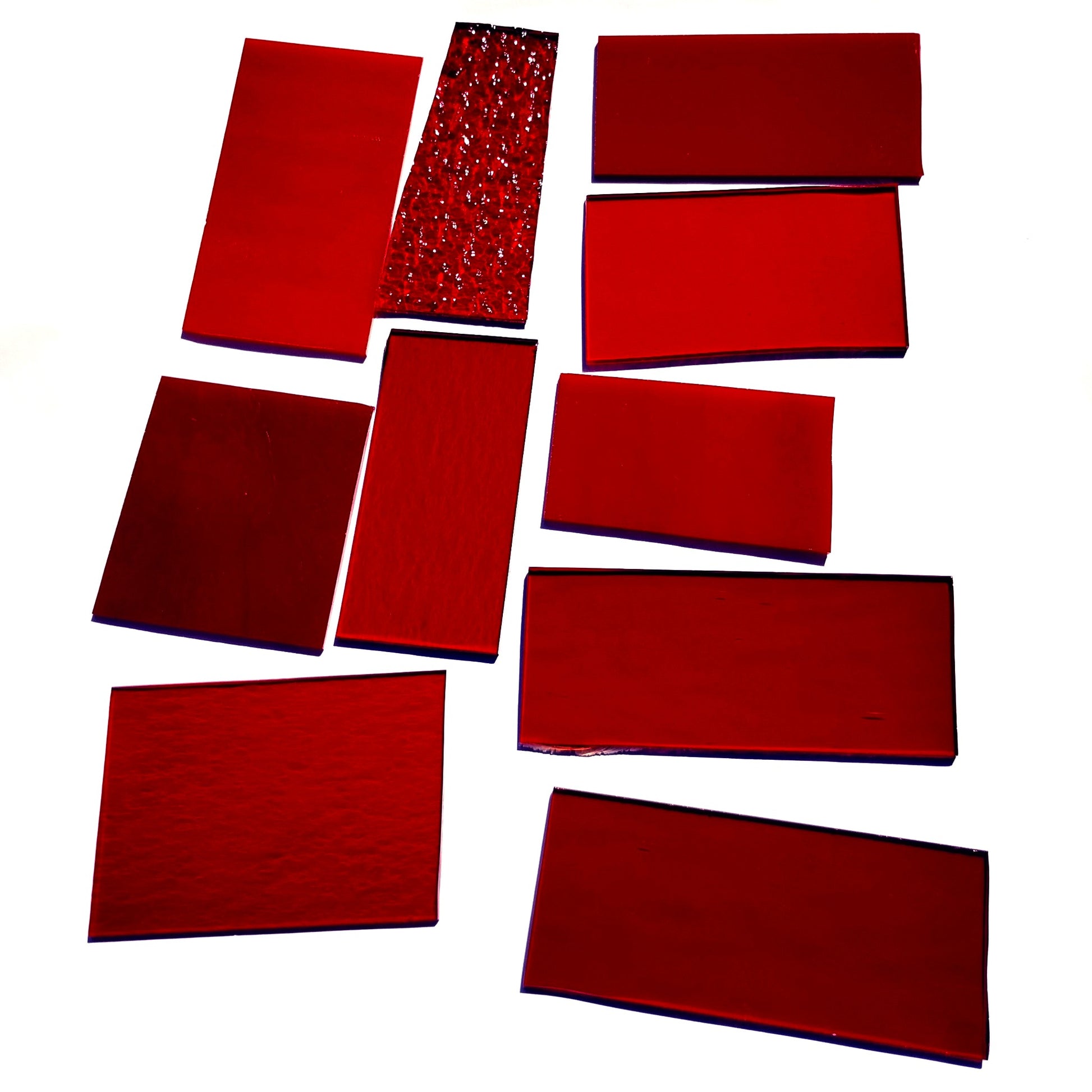 Bradstreet Glass Red Stained Glass Scraps, Curated 1 lb Package of Reclaimed Shop Scrap Glass in Shades of Red