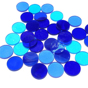 Blue Precut Stained Glass Circles, 1" Blue Glass Circles for Mosaics, Jewelry, Stained Glass Art