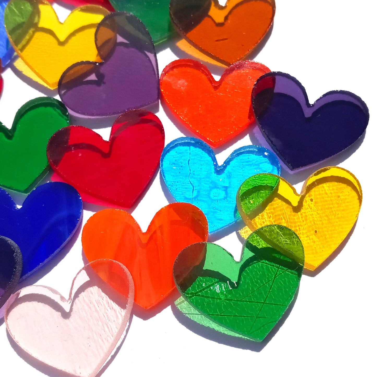Precut Stained Glass 1.5" Hearts, Assorted Colors, Package of 20