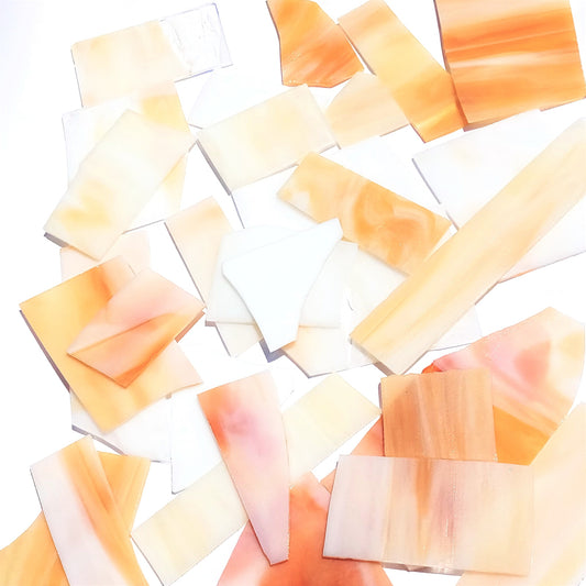 Bradstreet Glass Amber Opal White Stained Glass Scraps, Curated 1 Lb of Reclaimed Shop Scrap Glass in Shades of Amber Opal
