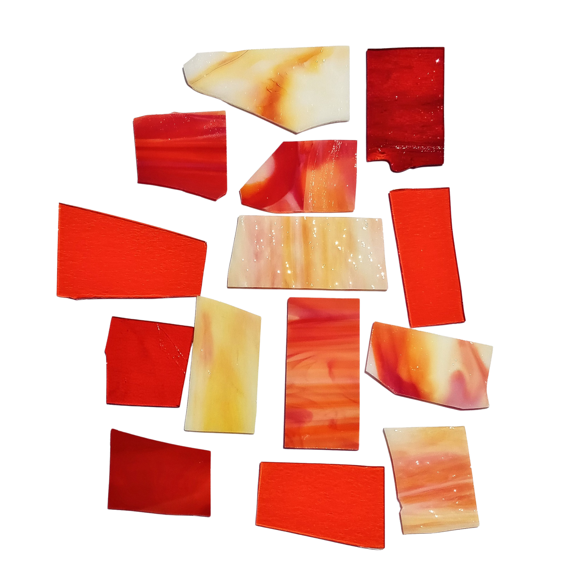  Bradstreet Glass Orange, Red, Yellow Stained Glass Scraps, 1 lb Package of Reclaimed Shop Scrap Glass in Shades of Orange