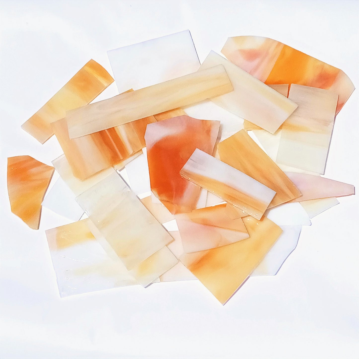 Amber Opal White Stained Glass Scraps, Curated 1 Lb of Reclaimed Shop Scrap Glass in Shades of Amber Opal