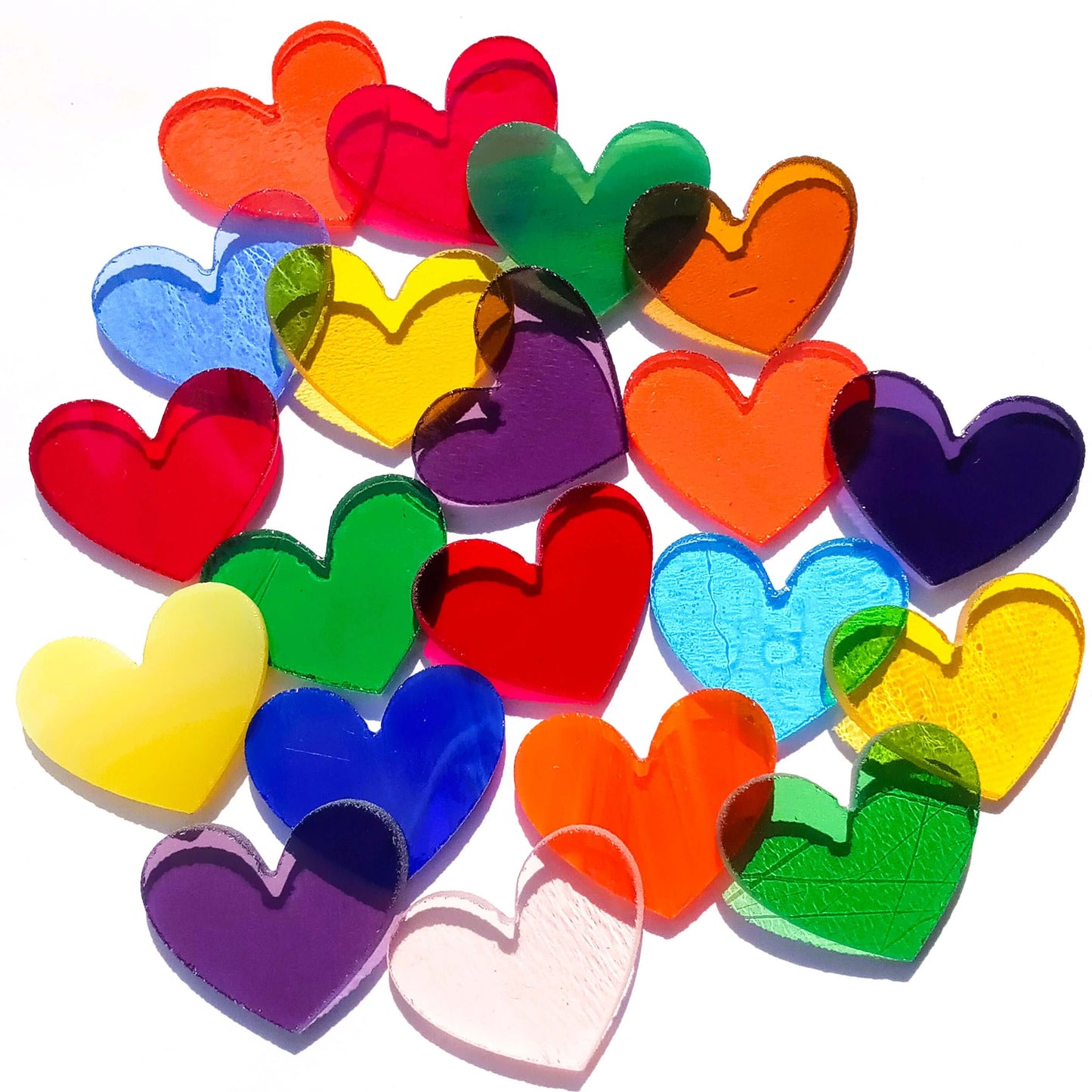 Precut Stained Glass Hearts, Assorted Colors, 1 inch Glass Hearts for Mosaics, Jewelry, Stained Glass