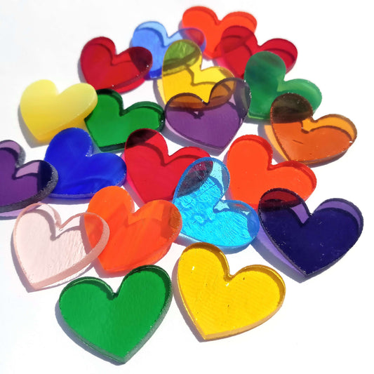 Precut Stained Glass Hearts, Assorted Colors, 1 inch Glass Hearts for Mosaics, Jewelry, Stained Glass