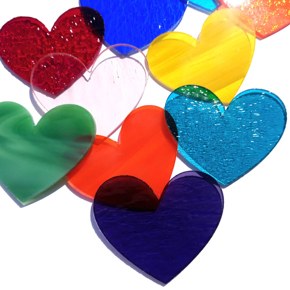 Precut Stained Glass Hearts, Assorted Colors, 2.5