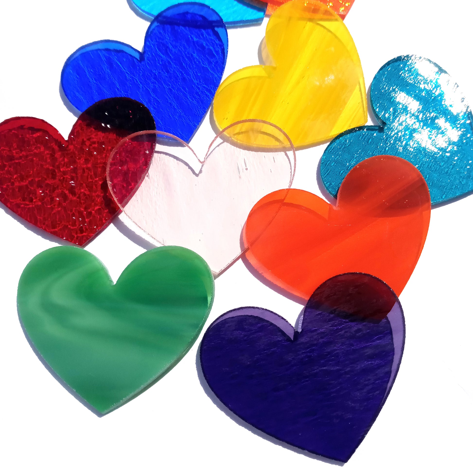 Precut Stained Glass Hearts, Assorted Colors, 2.5" Glass Hearts for Mosaics, Jewelry, Stained Glass