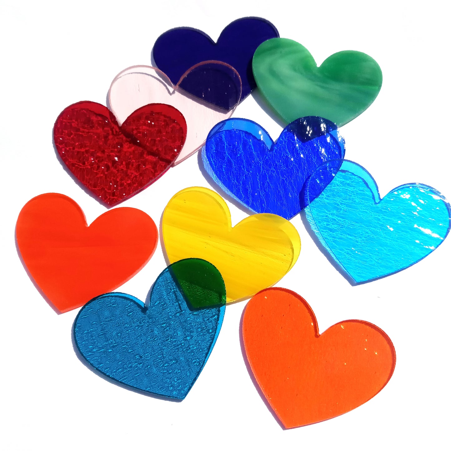 Precut Stained Glass Hearts, Assorted Colors, 2.5" Glass Hearts for Mosaics, Jewelry, Stained Glass