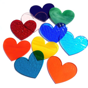 Precut Stained Glass 1.5" Hearts, Assorted Colors, Package of 10 or 20