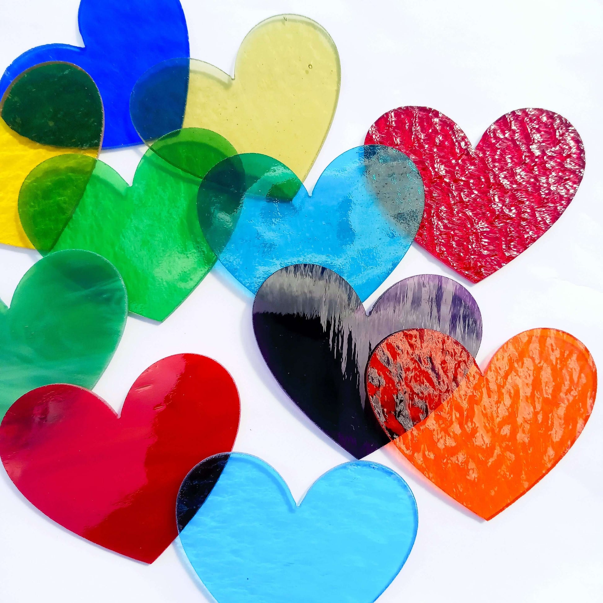 Precut Stained Glass Hearts, Assorted Colors, 3" Glass Hearts for Mosaics, Jewelry, Stained Glass