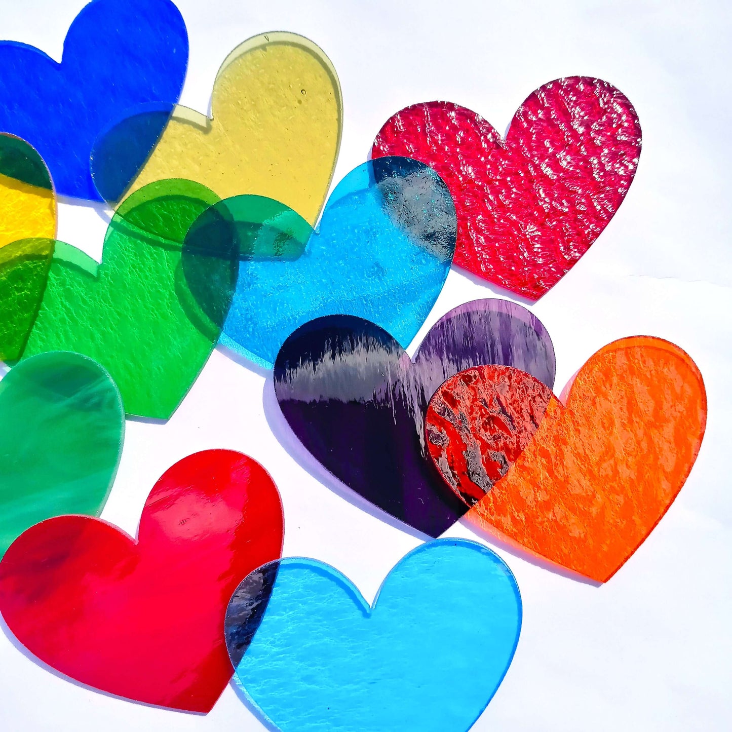 Precut Stained Glass Hearts, Assorted Colors, 3" Glass Hearts for Mosaics, Jewelry, Stained Glass