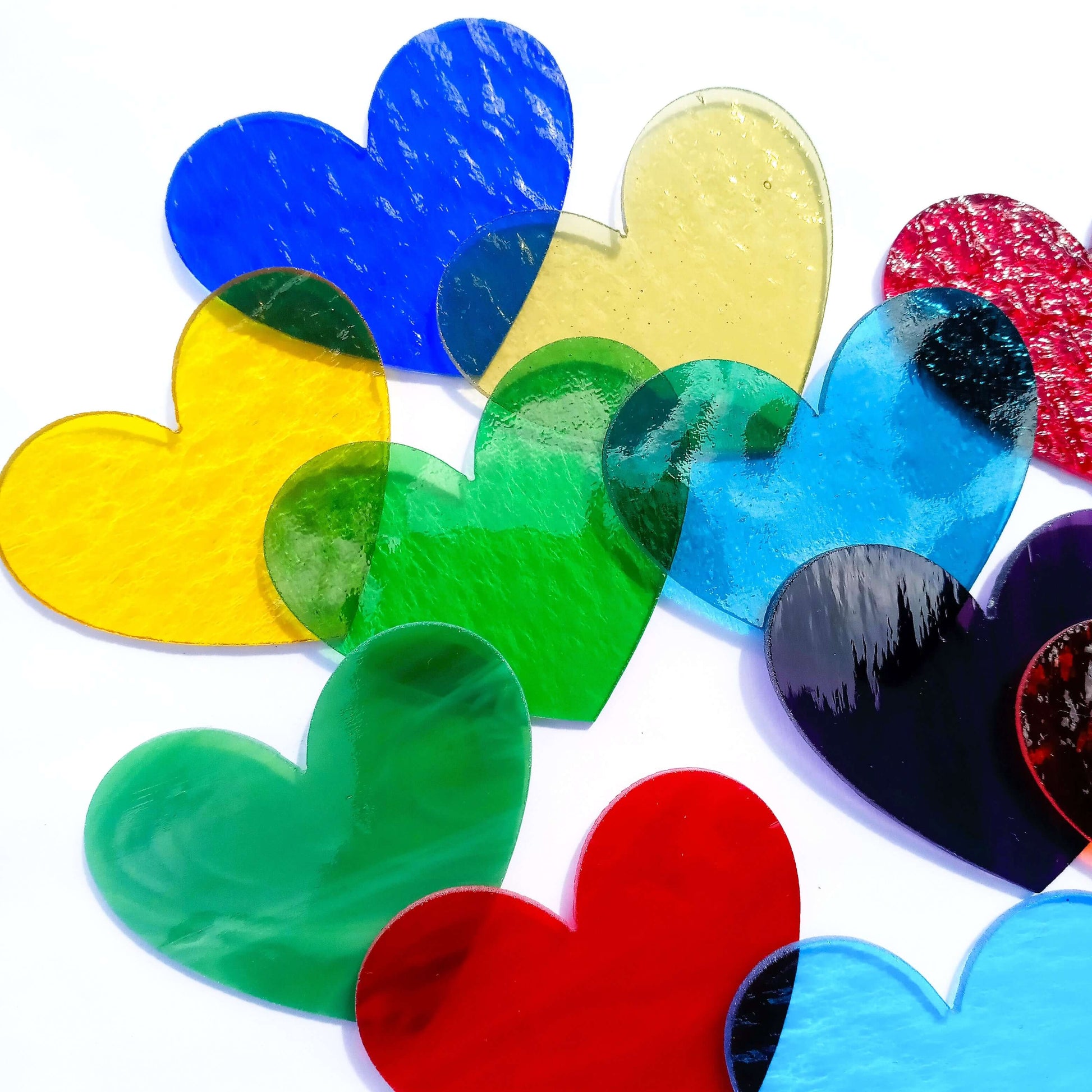 Precut Stained Glass Hearts, Assorted Colors, 3" Glass Hearts for Mosaics, Jewelry, Stained Glass