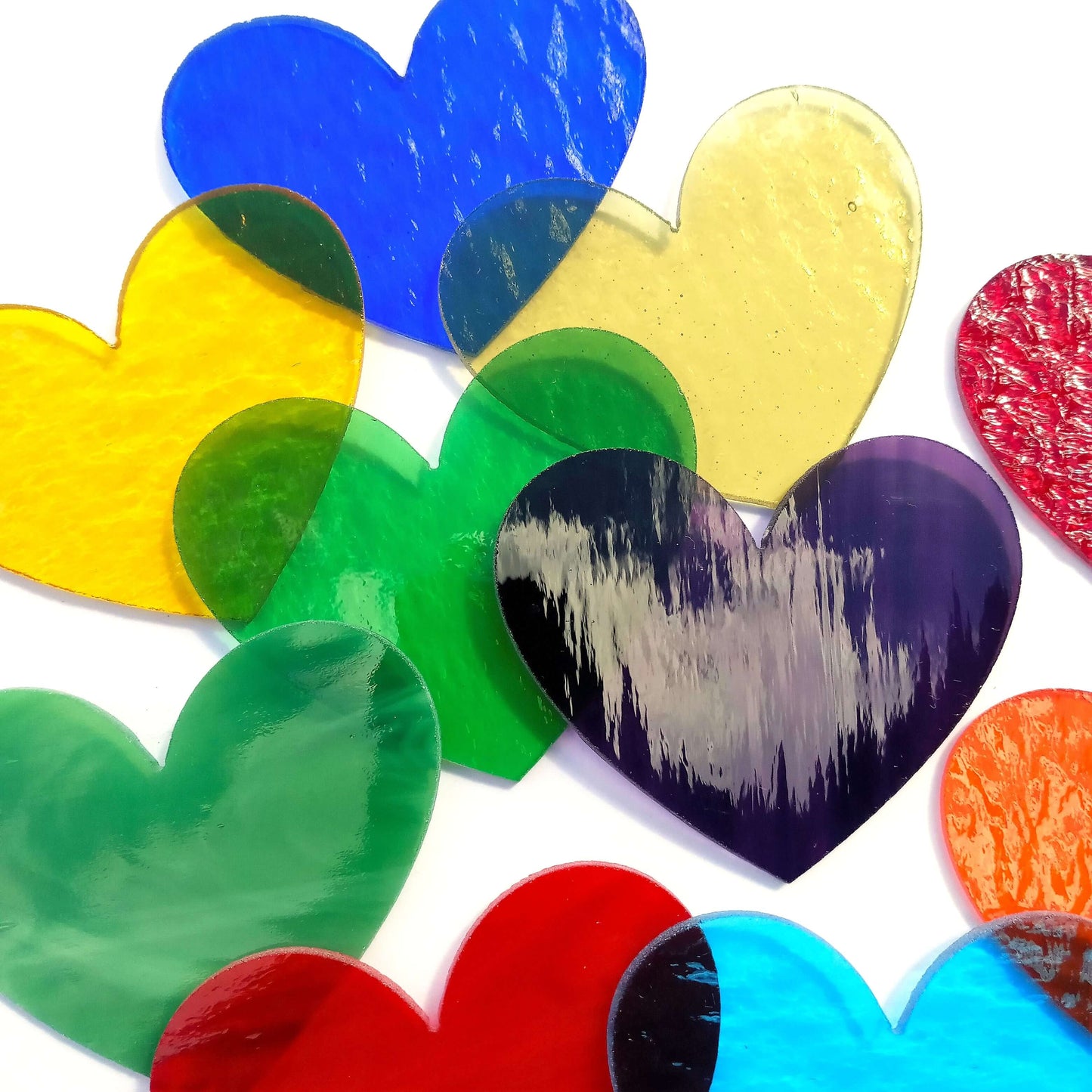 Precut Stained Glass Hearts, Assorted Colors, 3" Glass Hearts for Mosaics, Jewelry, Stained Glass