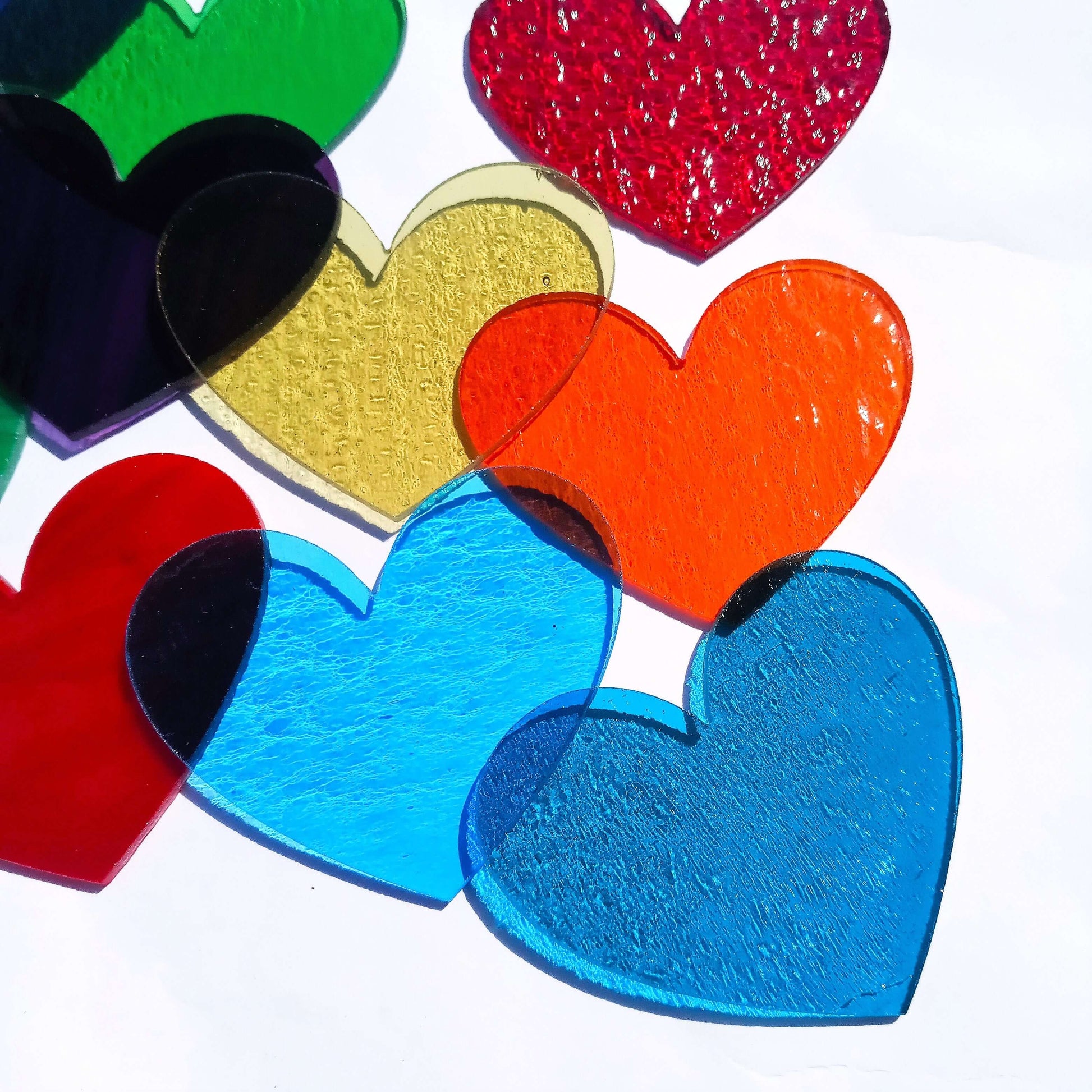Precut Stained Glass Hearts, Assorted Colors, 3" Glass Hearts for Mosaics, Jewelry, Stained Glass