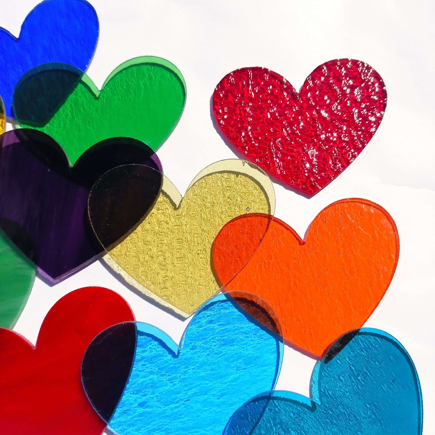 Precut Stained Glass Hearts, Assorted Colors, 3" Glass Hearts for Mosaics, Jewelry, Stained Glass