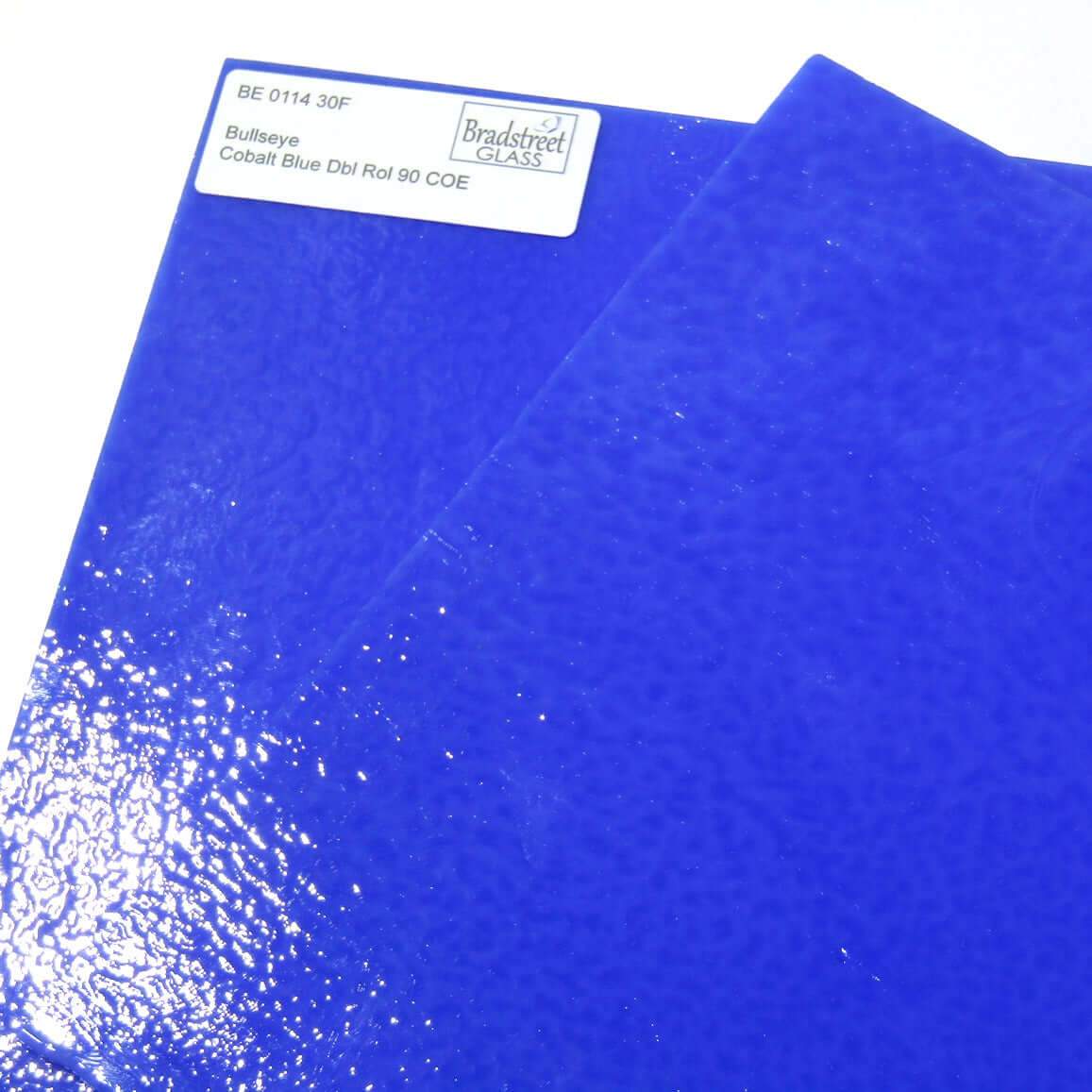 Cobalt Blue Fusible Stained Glass Sheet 90 COE Double Rolled Bullseye 0114 30F