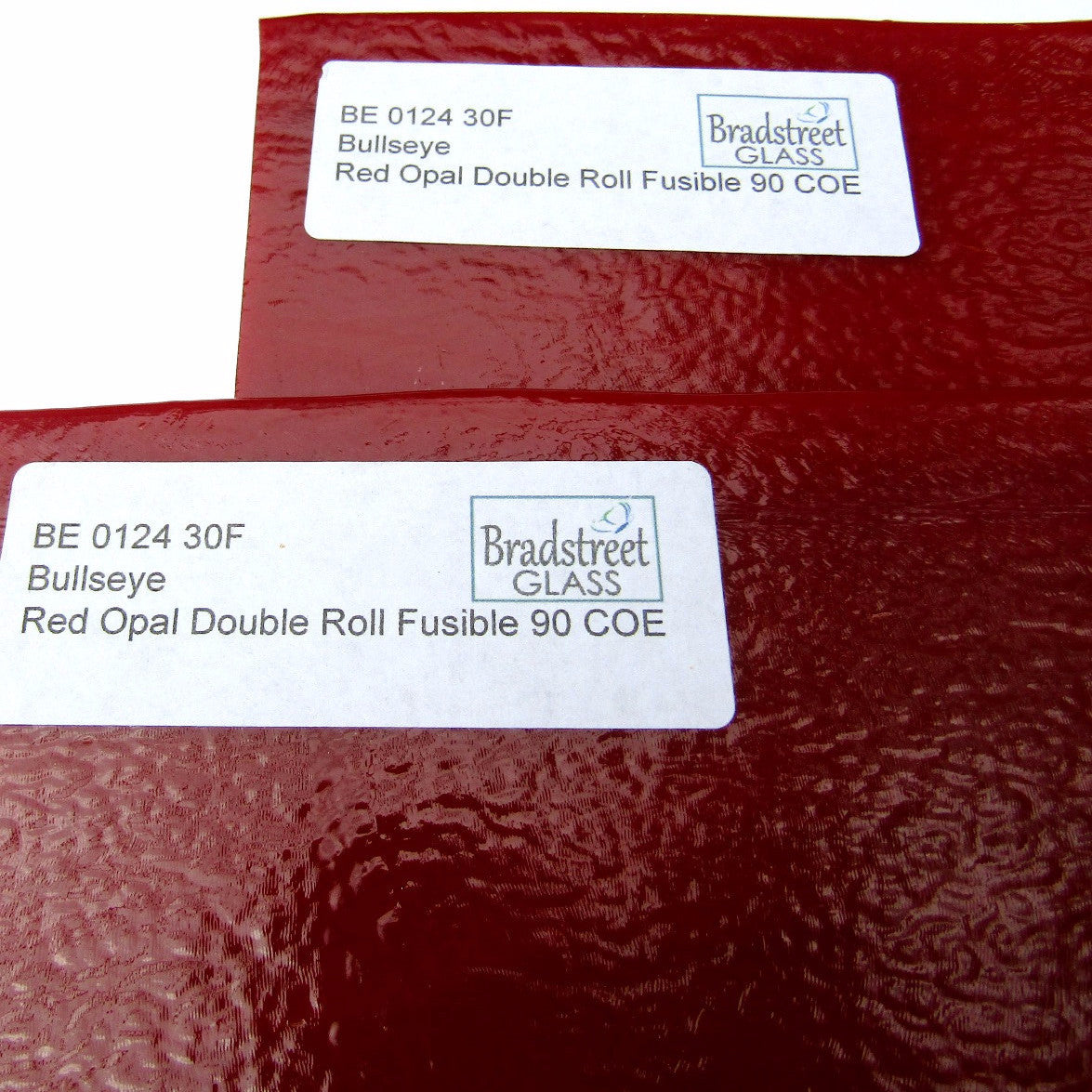 Bullseye Red Opal Double Rolled Fusible 90 COE Stained Glass Sheet BE 0124 30F