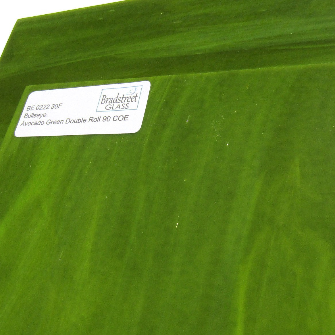 Bullseye 90 COE Avocado Green Stained Glass Sheet, Double Rolled, Fusible, BE 0222 30F