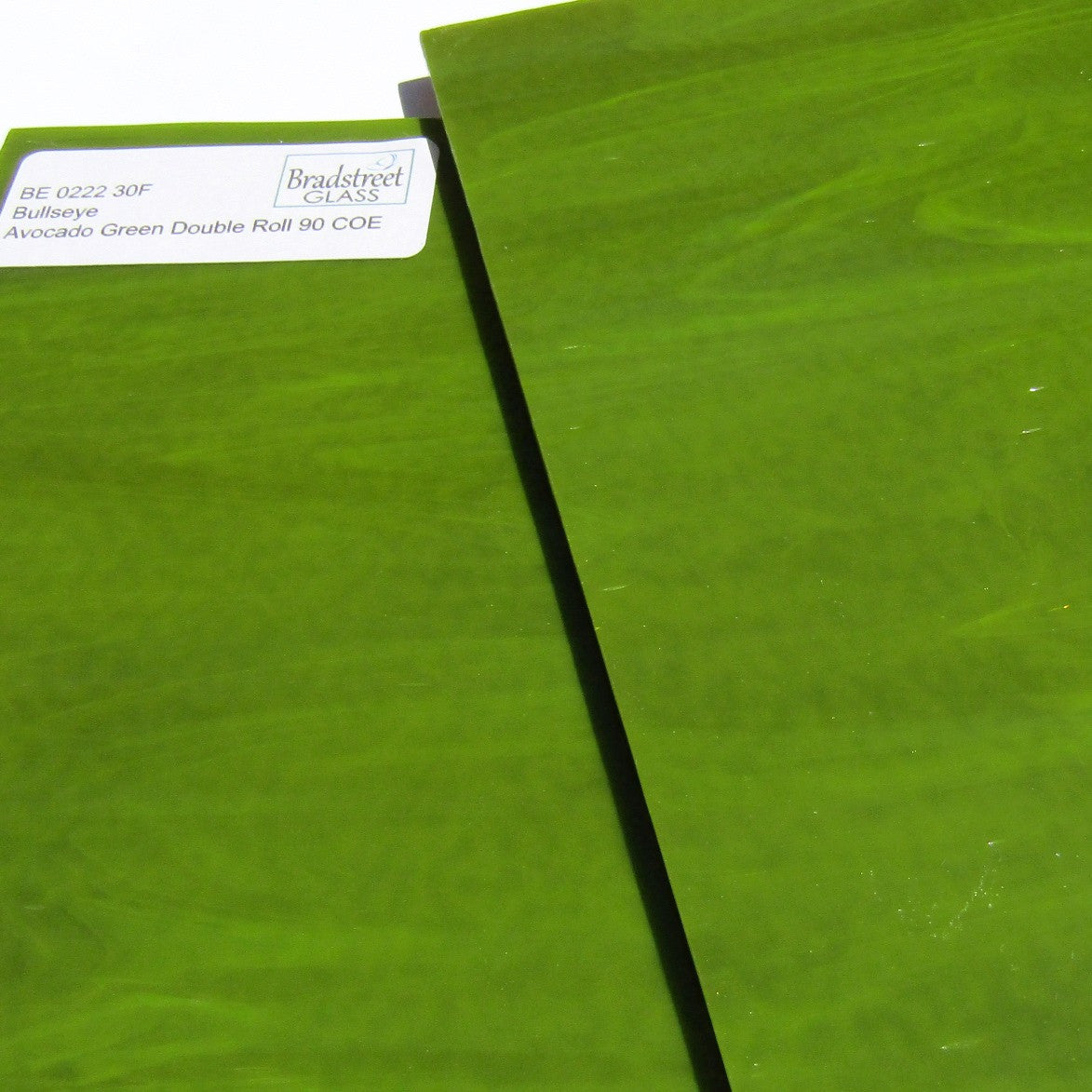 Bullseye 90 COE Avocado Green Stained Glass Sheet, Double Rolled, Fusible, BE 0222 30F