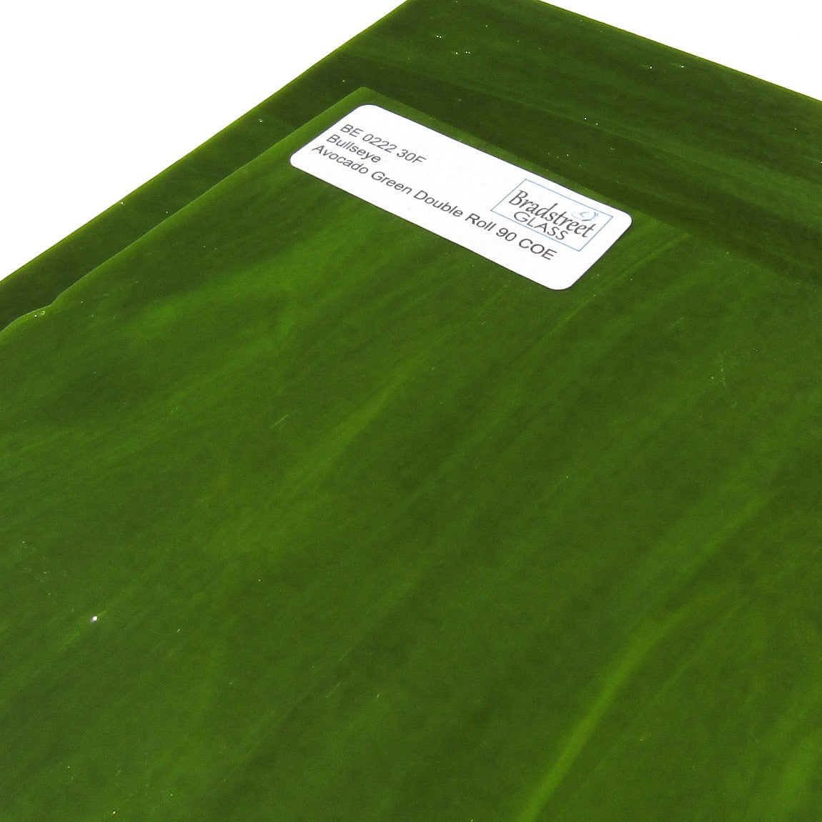 Bullseye 90 COE Avocado Green Stained Glass Sheet, Double Rolled, Fusible, BE 0222 30F