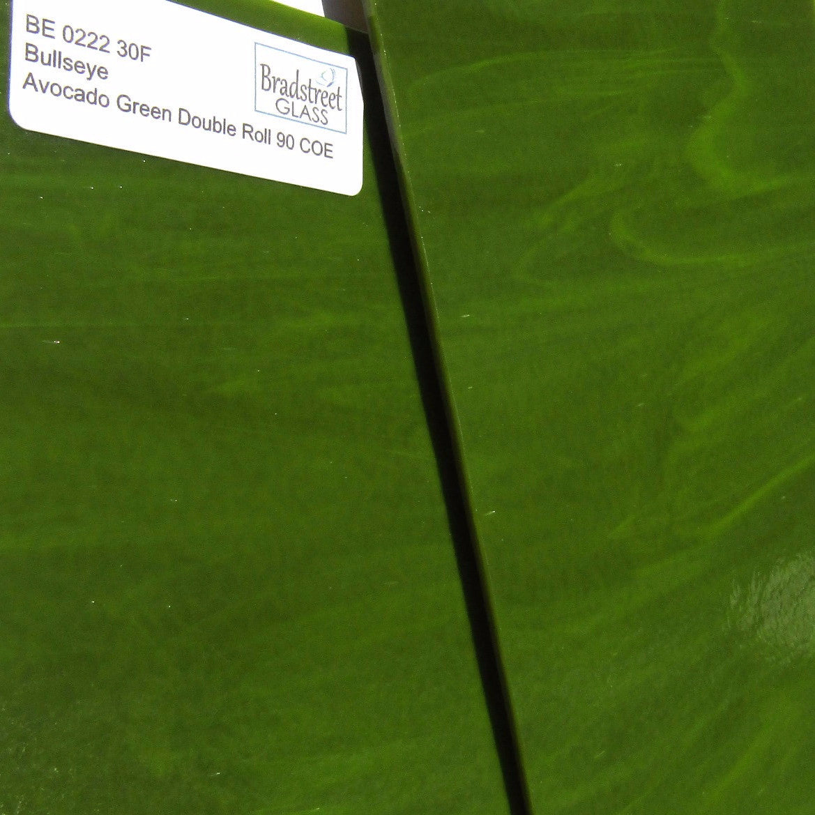 Bullseye 90 COE Avocado Green Stained Glass Sheet, Double Rolled, Fusible, BE 0222 30F