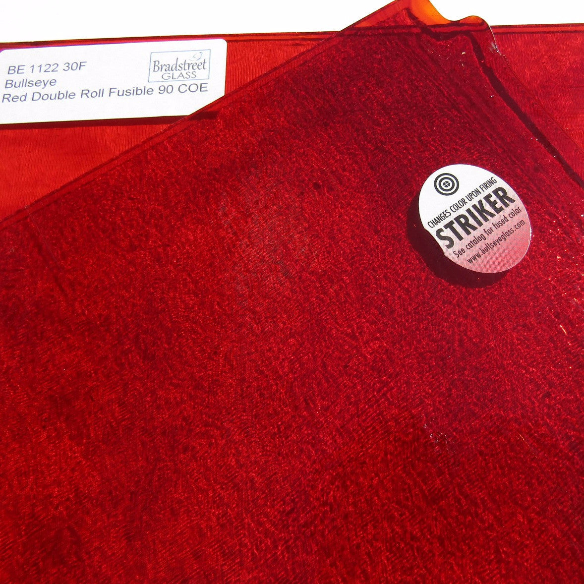 Red Cathedral Transparent Double Roll Fusible 90 COE Bullseye 7x10 Stained Glass Sheet BE 1122 30F