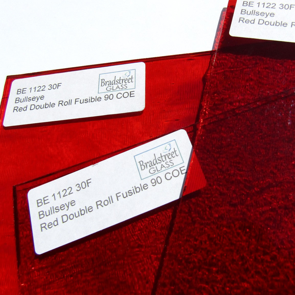 Red Cathedral Transparent Double Roll Fusible 90 COE Bullseye 7x10 Stained Glass Sheet BE 1122 30F