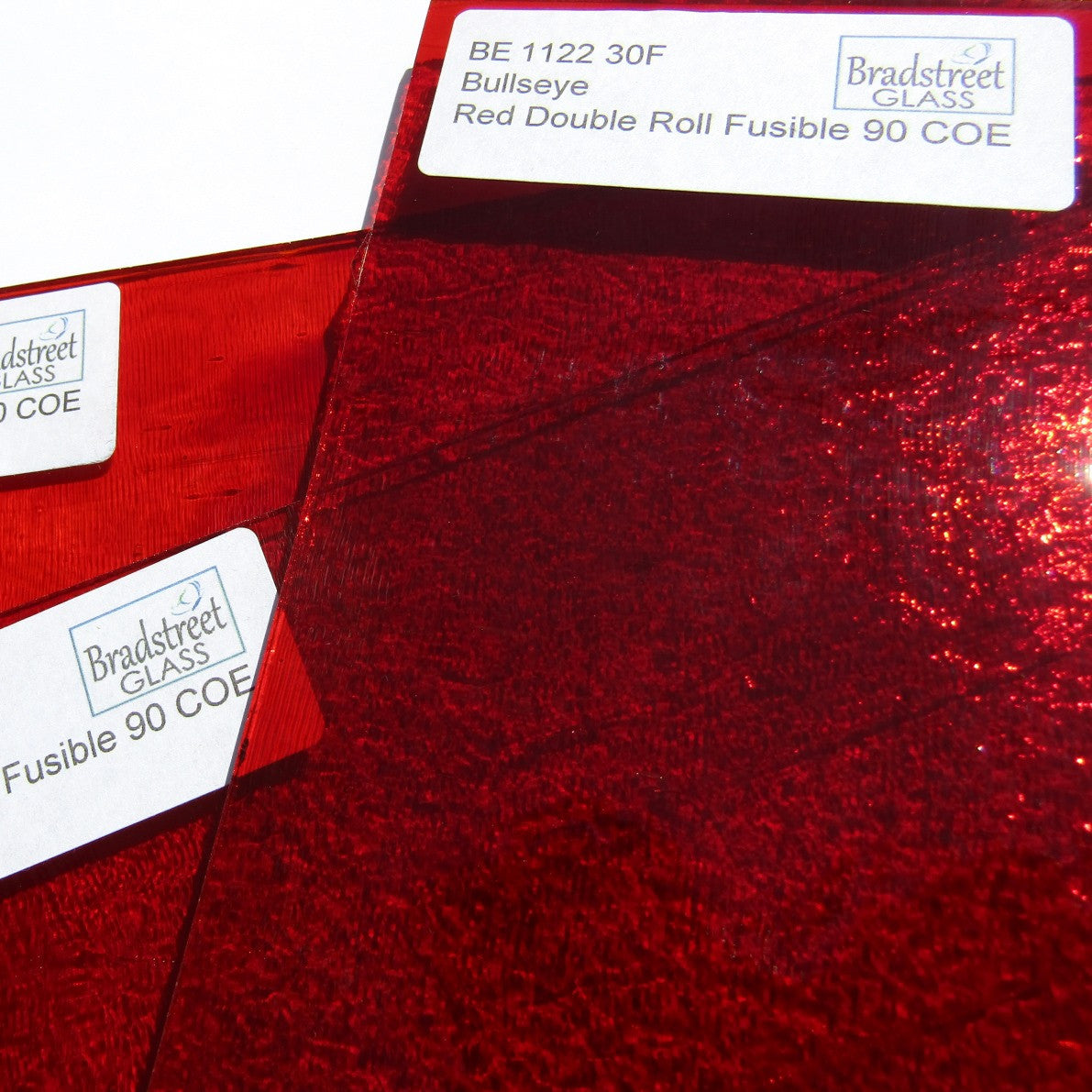 Red Cathedral Transparent Double Roll Fusible 90 COE Bullseye 7x10 Stained Glass Sheet BE 1122 30F