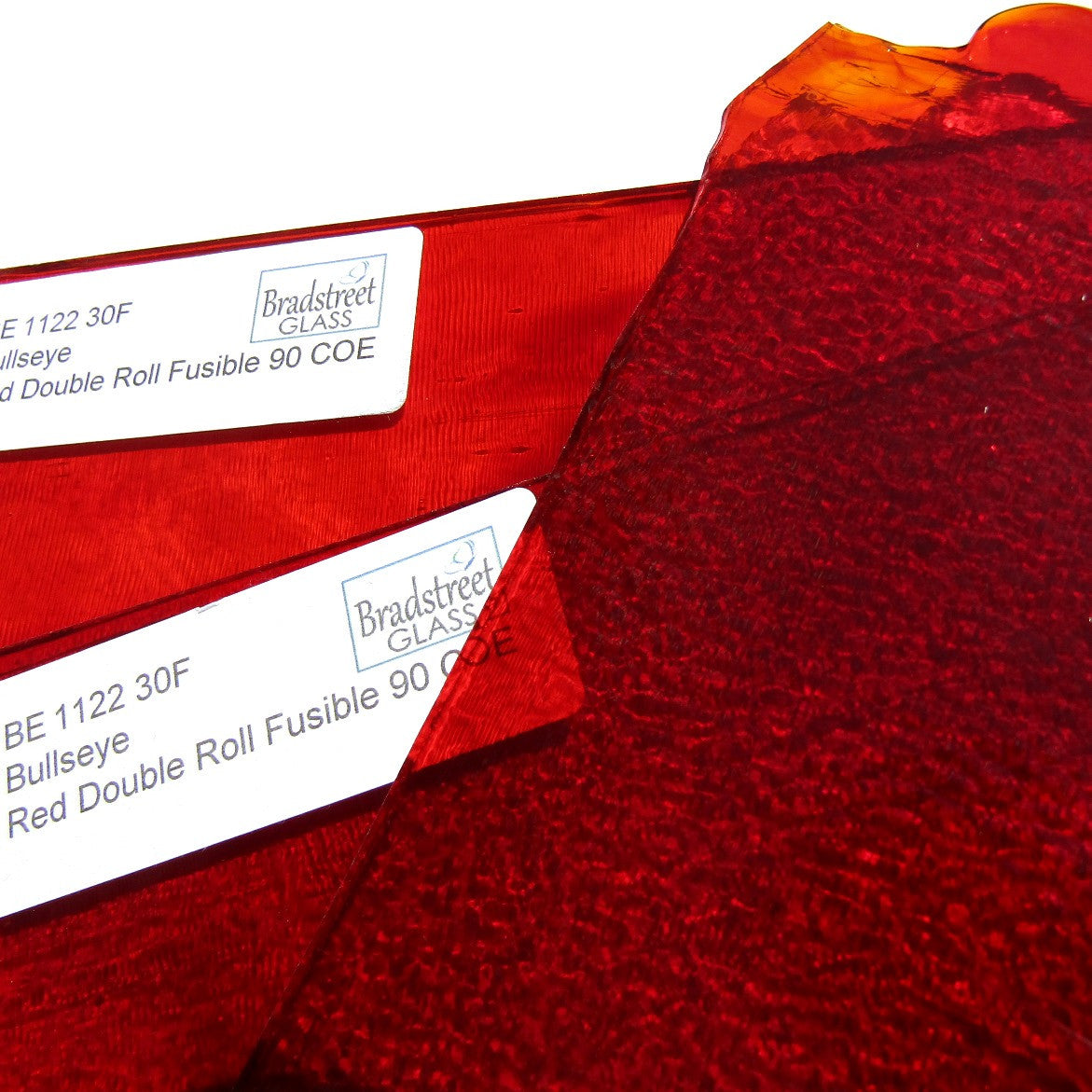 Red Cathedral Transparent Double Roll Fusible 90 COE Bullseye 7x10 Stained Glass Sheet BE 1122 30F