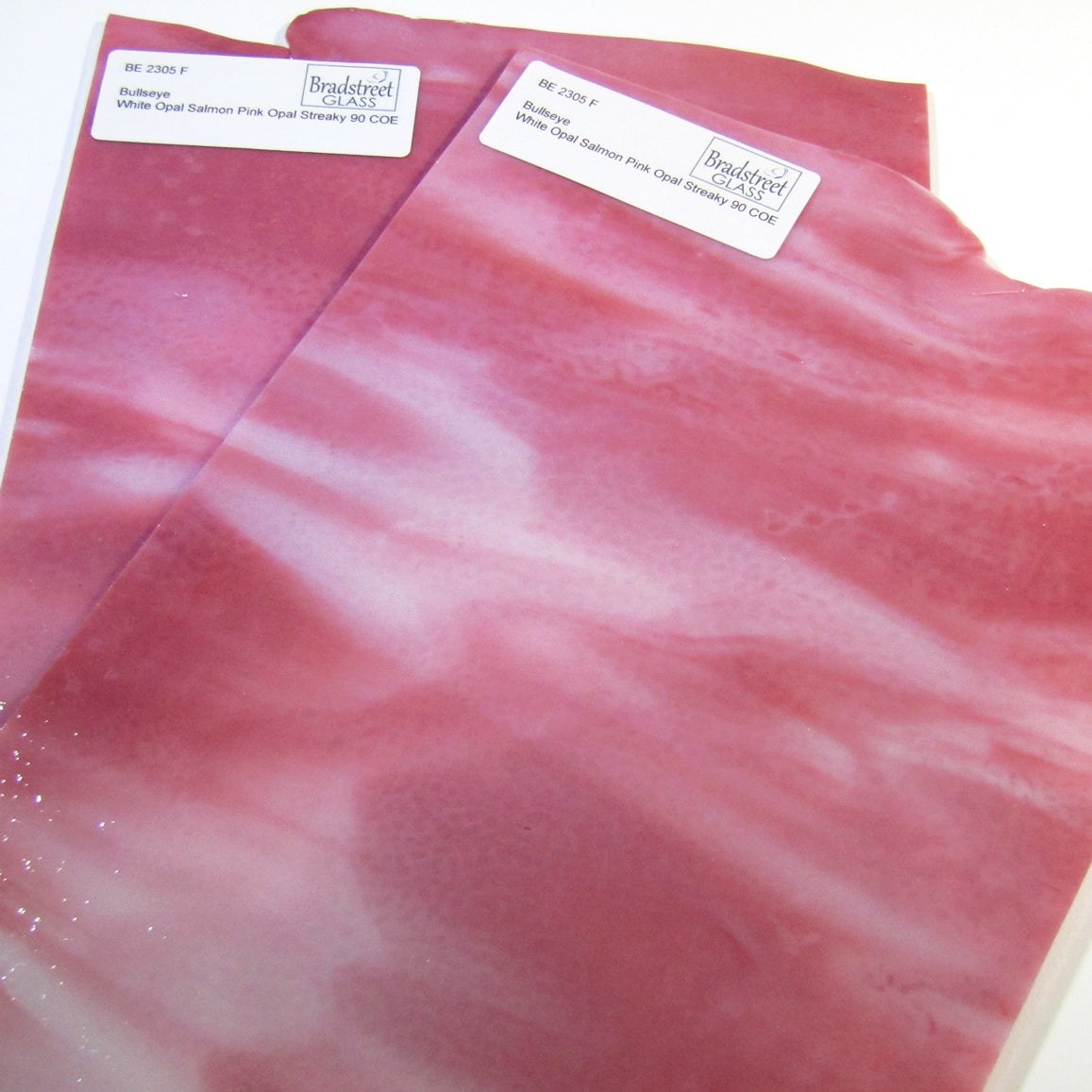 White Opal Salmon Pink Opal Stained Glass Sheet 90 COE Bullseye 2305 30