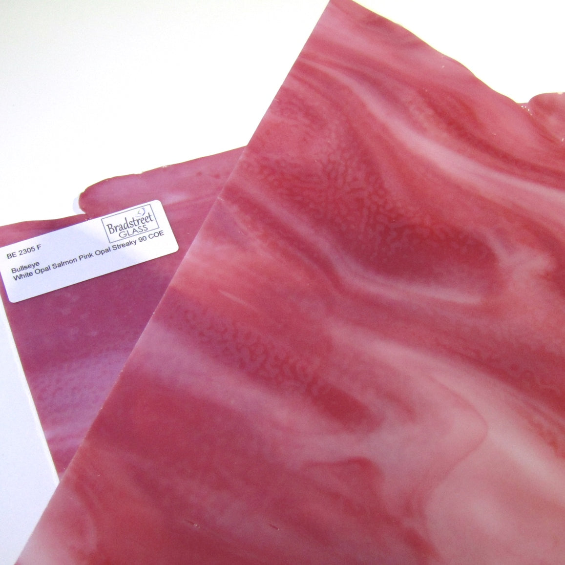 White Opal Salmon Pink Opal Stained Glass Sheet 90 COE Bullseye 2305 30