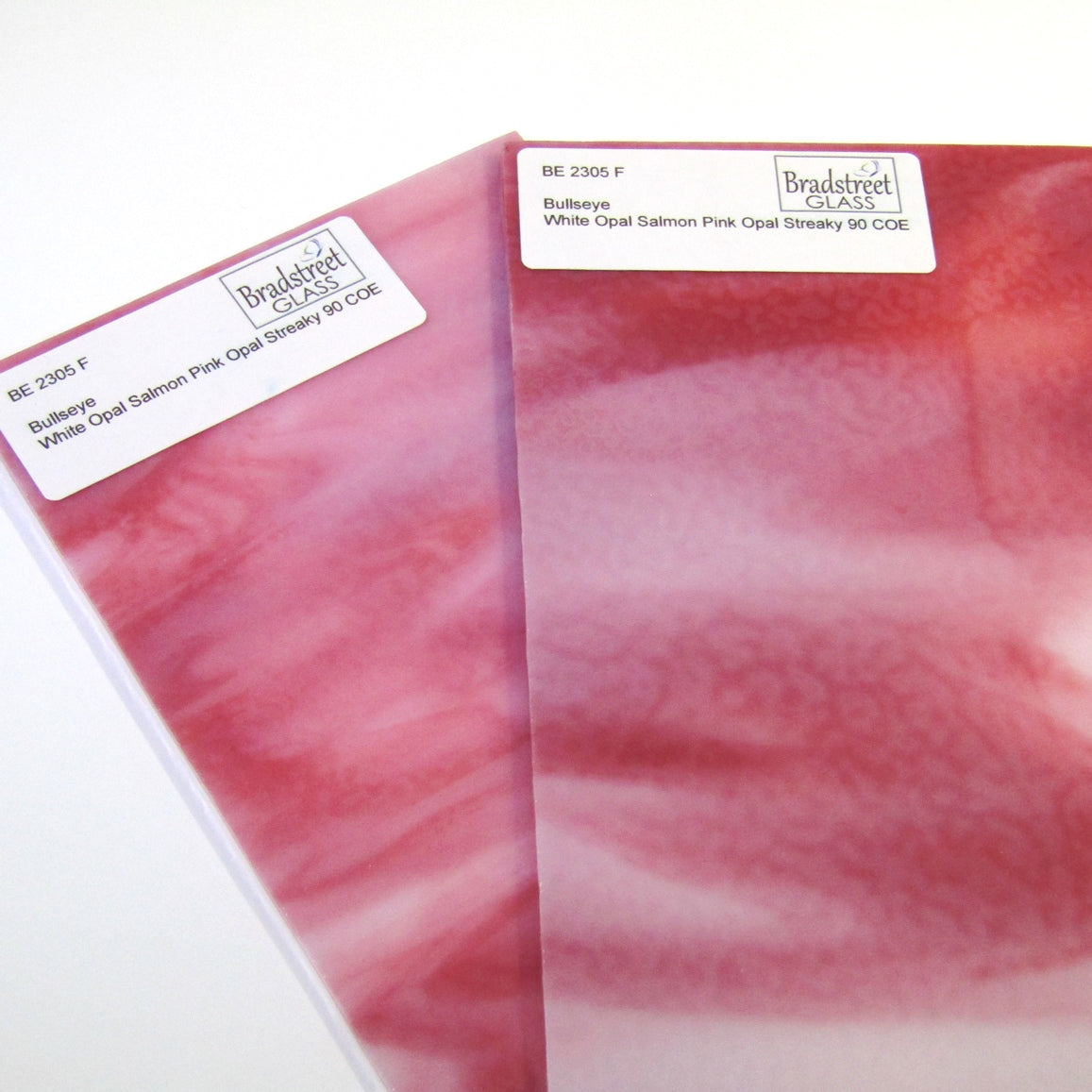 White Opal Salmon Pink Opal Stained Glass Sheet 90 COE Bullseye 2305 30