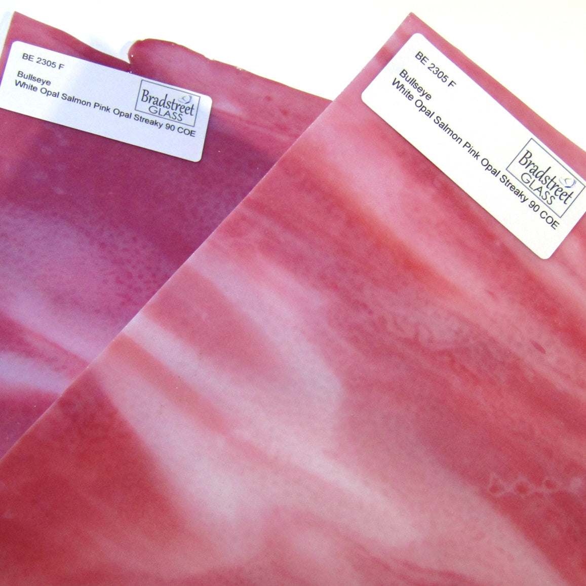 White Opal Salmon Pink Opal Stained Glass Sheet 90 COE Bullseye 2305 30
