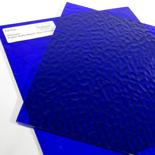 Majestic Blue Cathedral Stained Glass Sheet Wissmach English Muffle EM4926