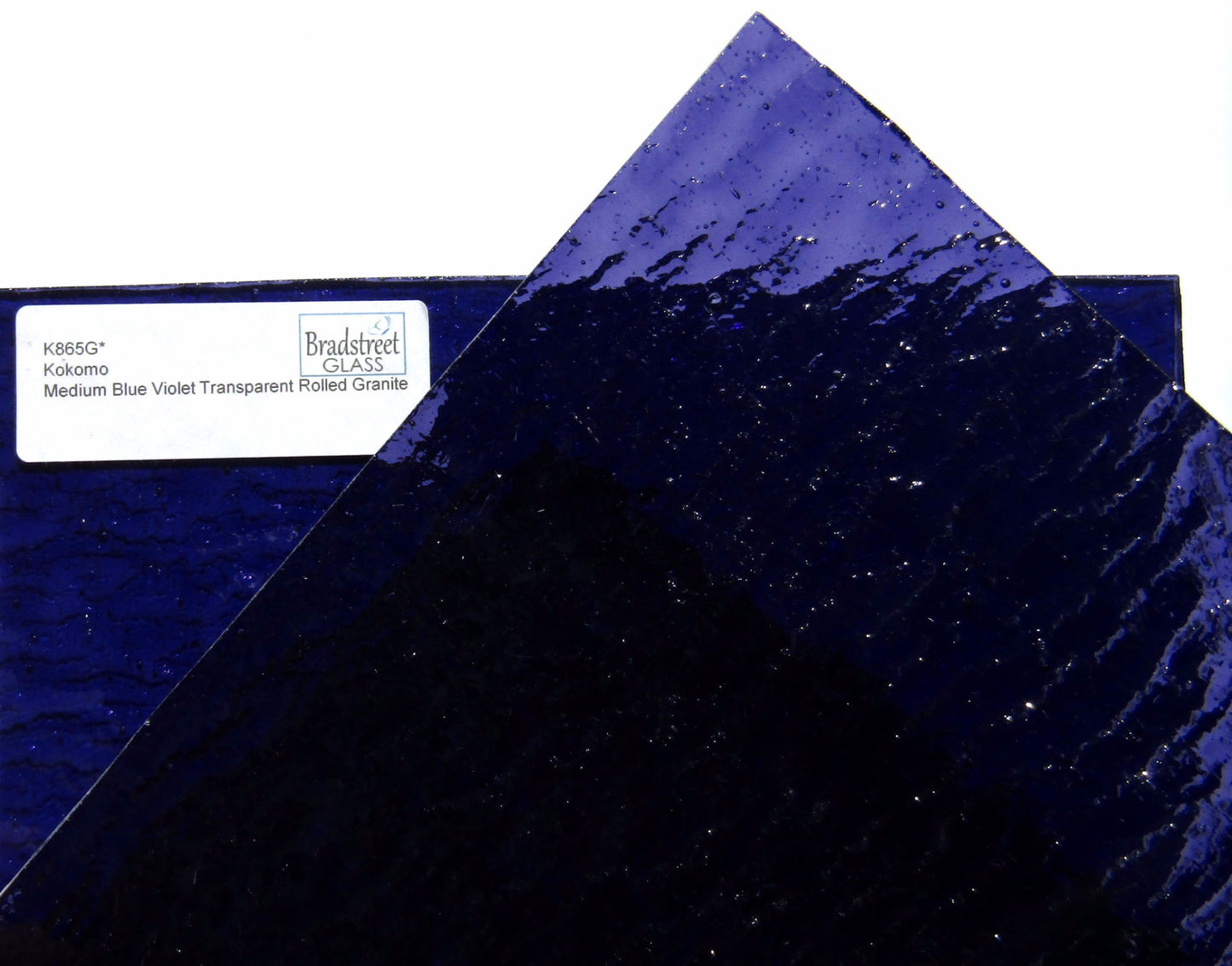 Kokomo 865G Medium Blue Violet Transparent Rolled Granite Stained Glass Sheet