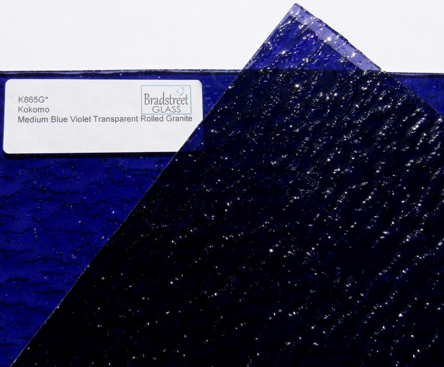 Kokomo 865G Medium Blue Violet Transparent Rolled Granite Stained Glass Sheet