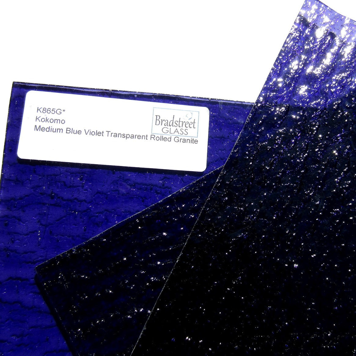 Kokomo 865G Medium Blue Violet Transparent Rolled Granite Stained Glass Sheet