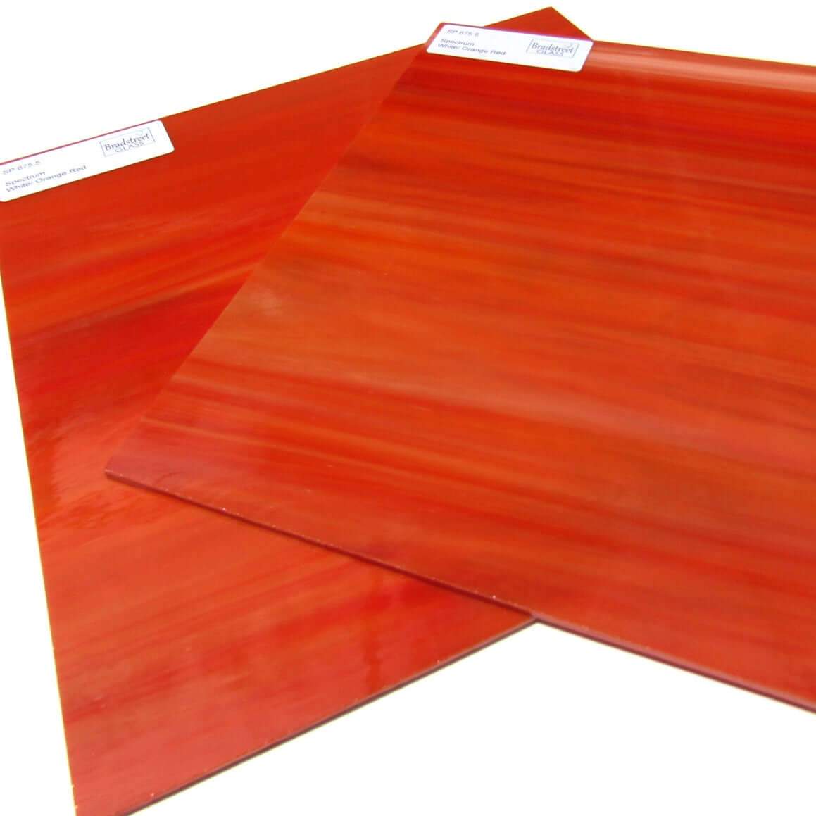 Oceanside SF675.5 Stained Glass Sheet, White, Orange, and Red Streaky Swirled Opaque
