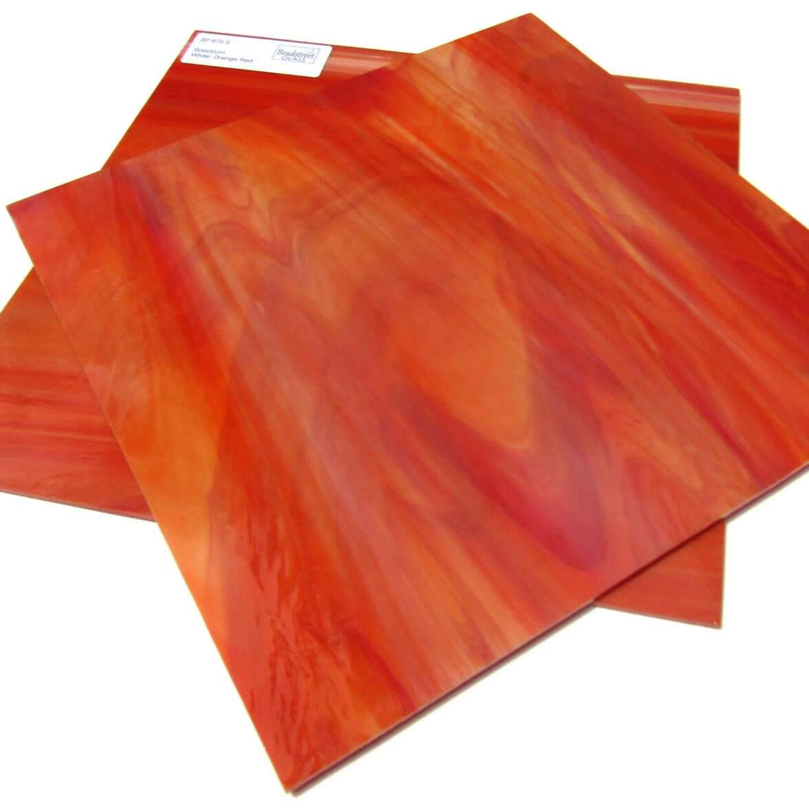 Oceanside SF675.5 Stained Glass Sheet, White, Orange, and Red Streaky Swirled Opaque